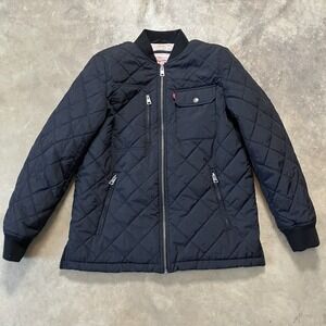 Levis Jacket Womens Sz S Black Quilted Two Chest Pocket Lay Down Collar Full-Zip